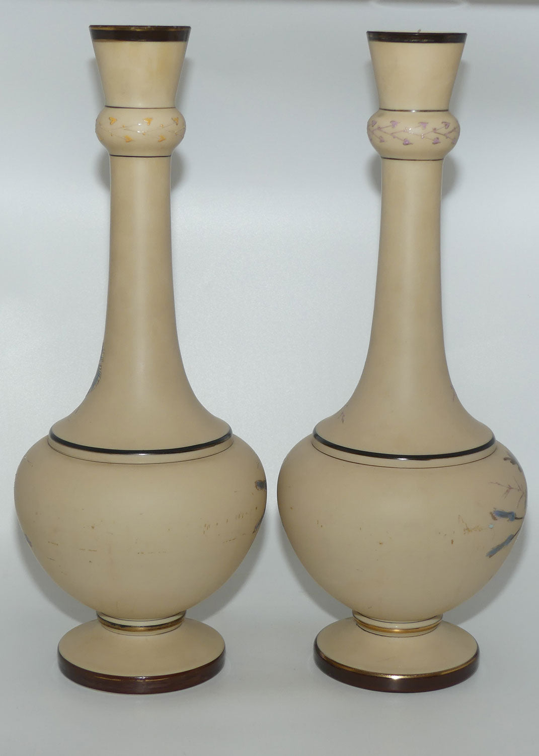 pair-tall-victorian-hand-painted-custard-glass-mantle-vases