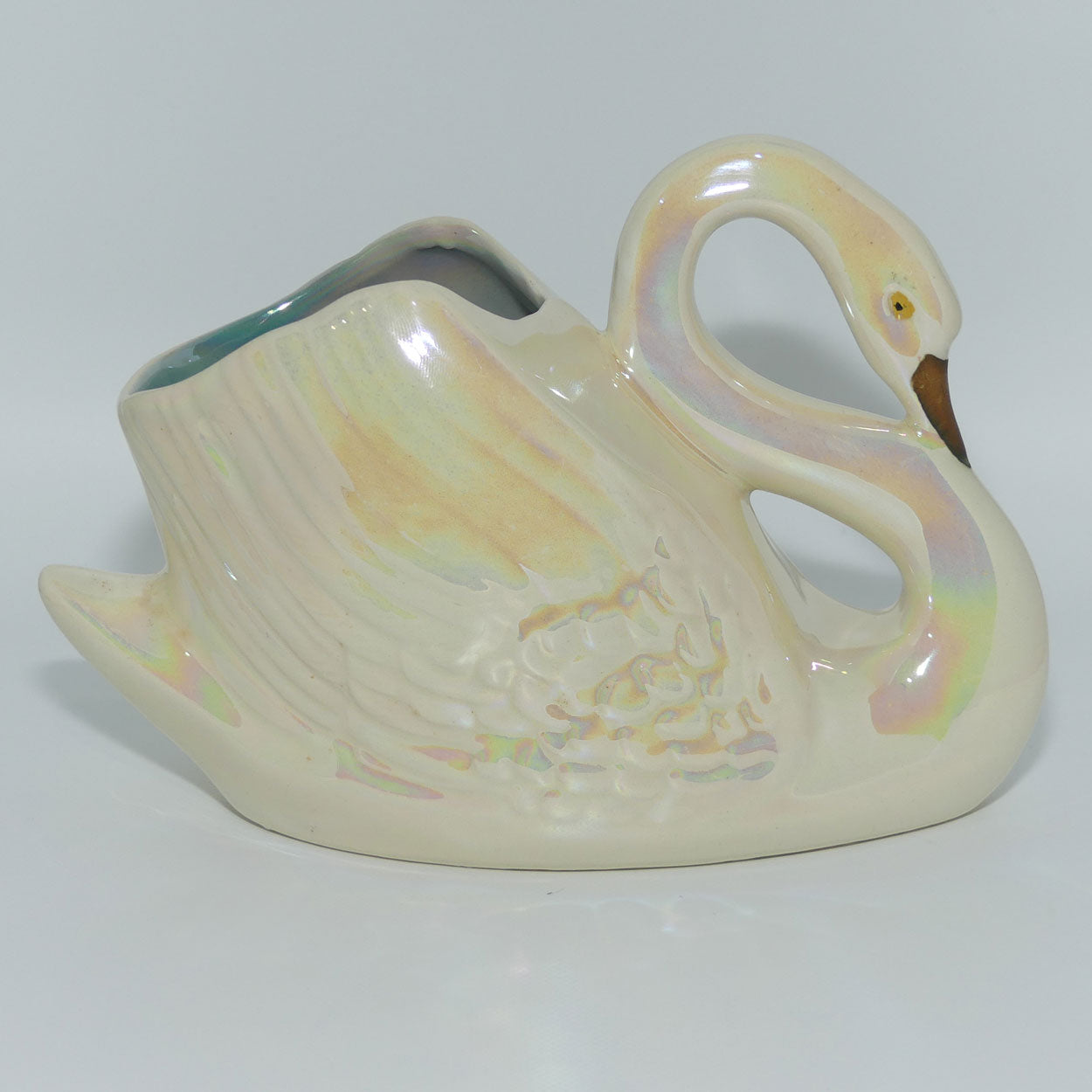 Australian Pottery | Wembley Ware Lustre Swan trough with Gold Beak