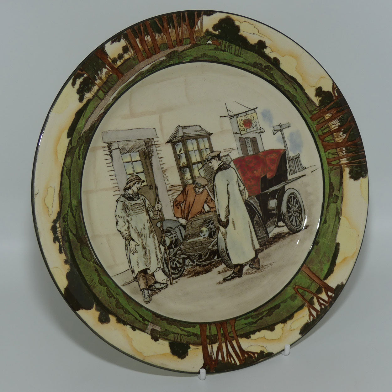 Royal Doulton Early Motoring plate D2406 Scene 9: Yokel and Motorist Outside Chequers Inn