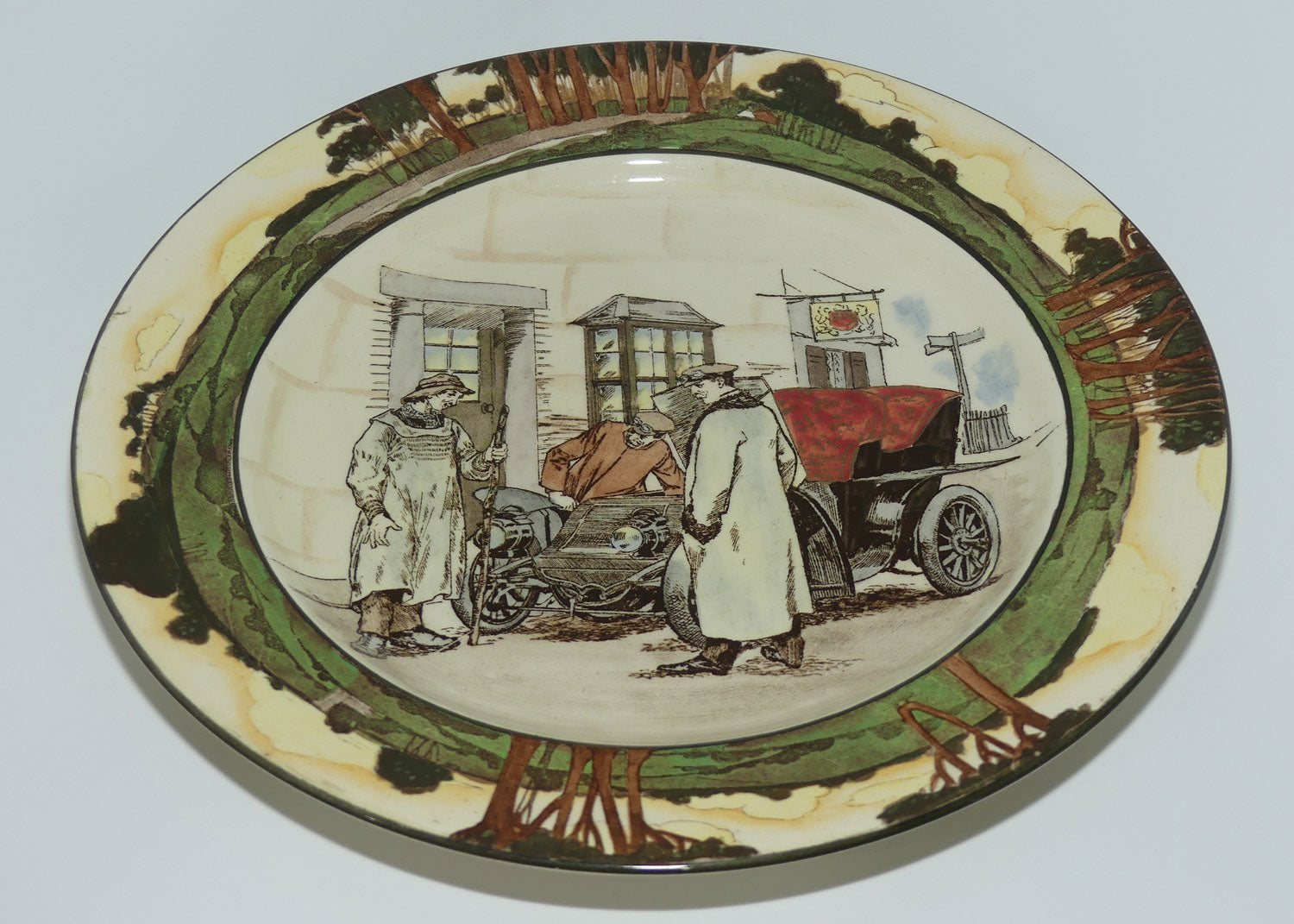 Royal Doulton Early Motoring plate D2406 Scene 9: Yokel and Motorist Outside Chequers Inn