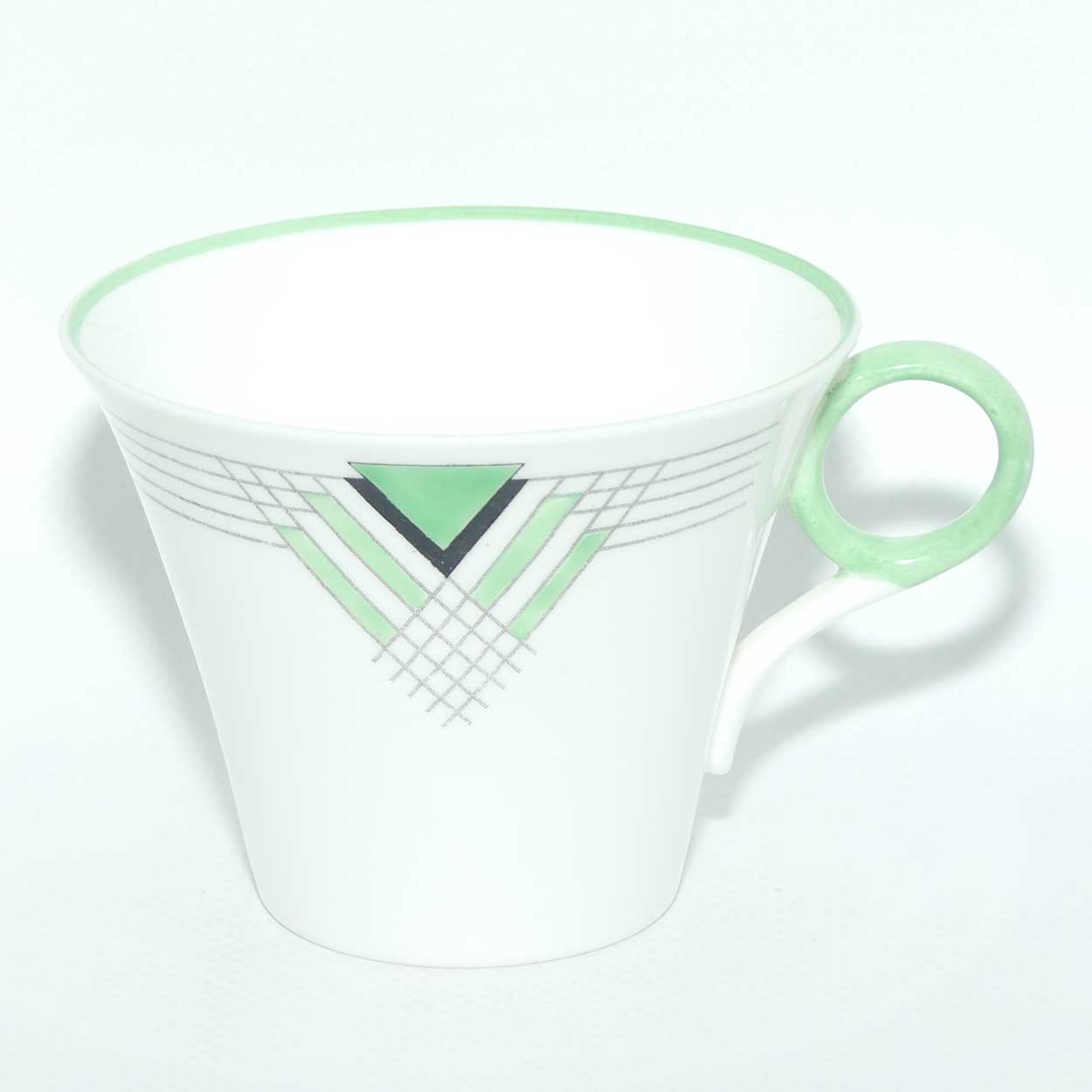 Shelley Regent shape Triangles and Lines pattern trio | Green trim | WS 0160/9 Ideal | Square plate