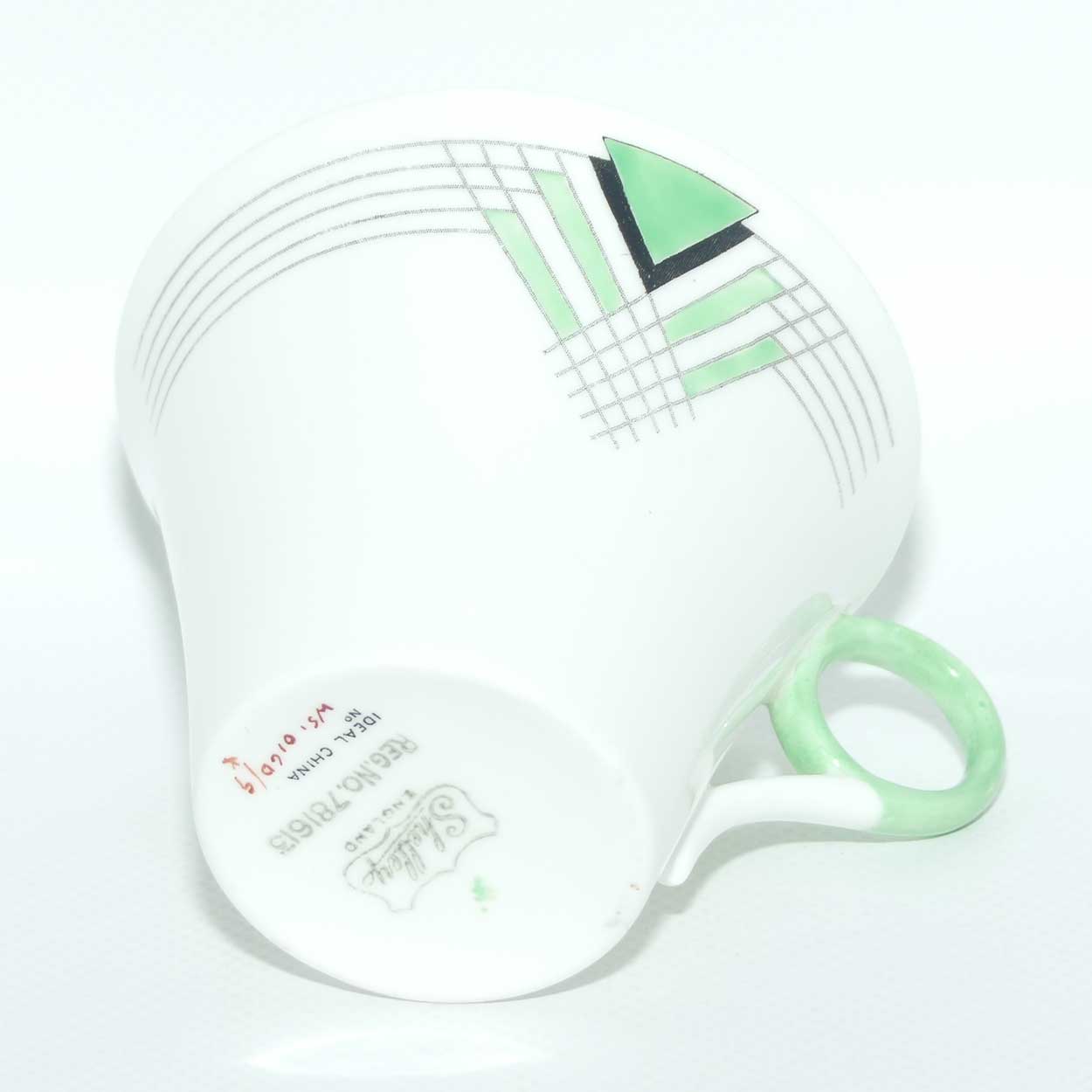 Shelley Regent shape Triangles and Lines pattern trio | Green trim | WS 0160/9 Ideal | Square plate