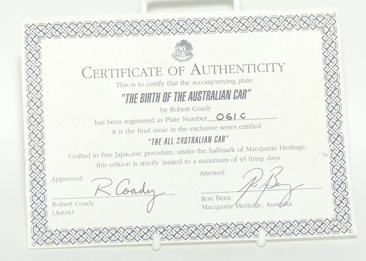 Bradex 03 M02 4.9 plate | The All Australian Car Series | The Birth of the Australian Car | Plate Number 061-C