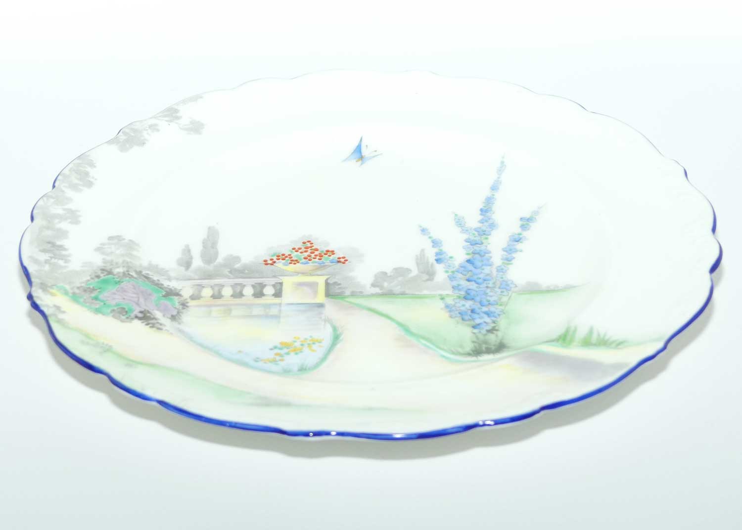 Shelley Garden Scene plate with Blue trim | 22.5cm | 11679