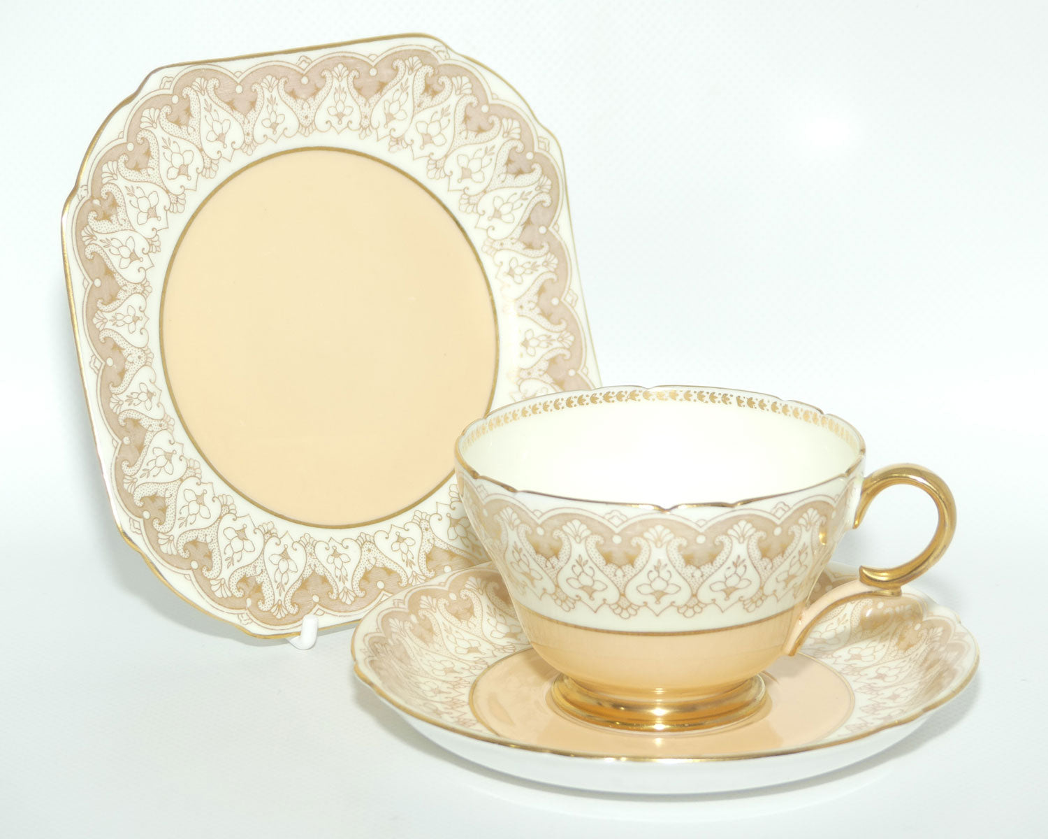 Shelley Henley shape Salmon Pink and Patterned Gilt trio | 12839/2