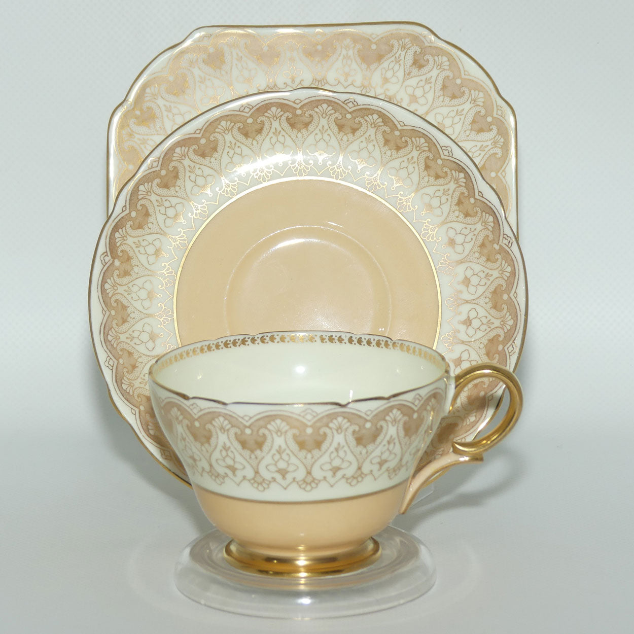 Shelley Henley shape Salmon Pink and Patterned Gilt trio | 12839/2