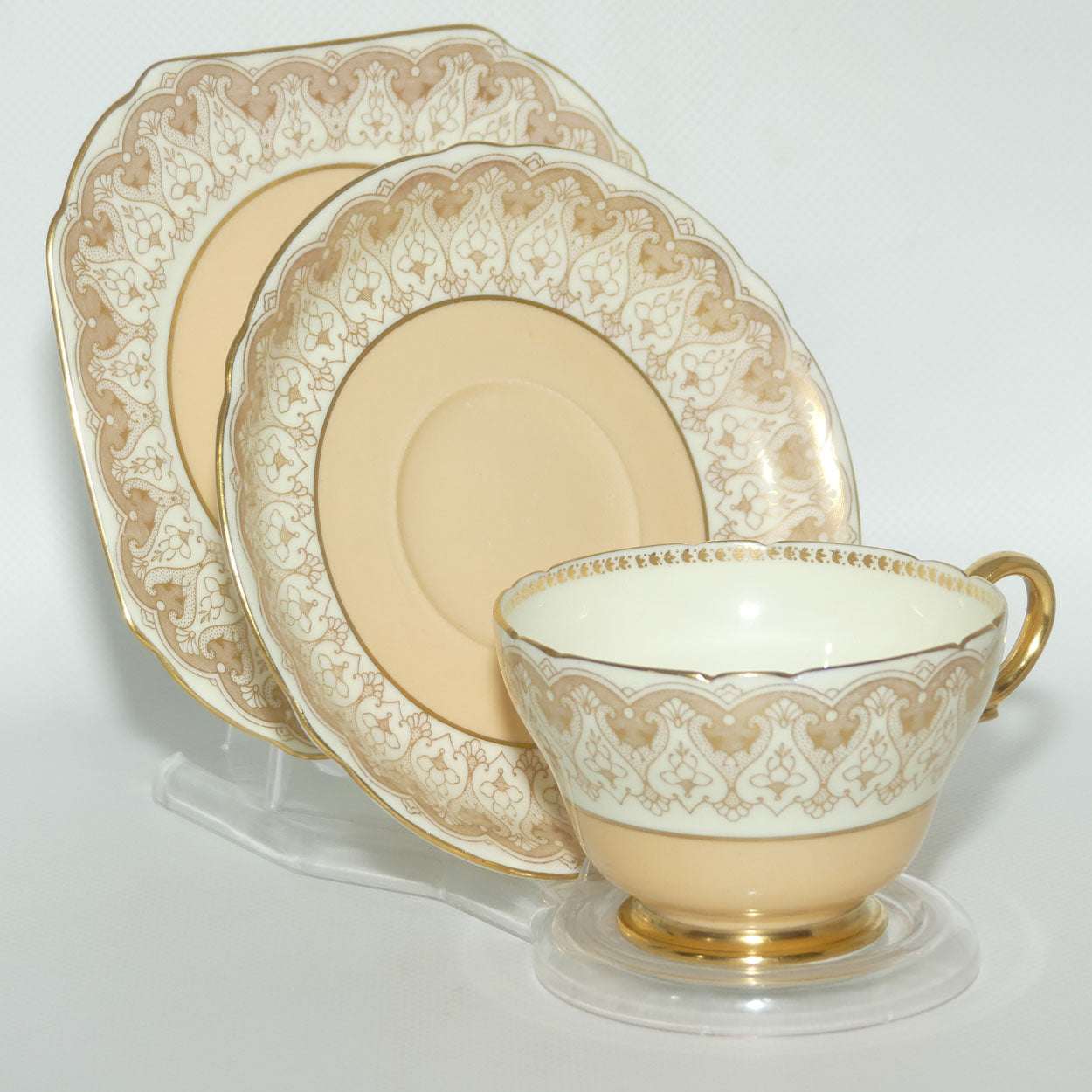 Shelley Henley shape Salmon Pink and Patterned Gilt trio | 12839/2
