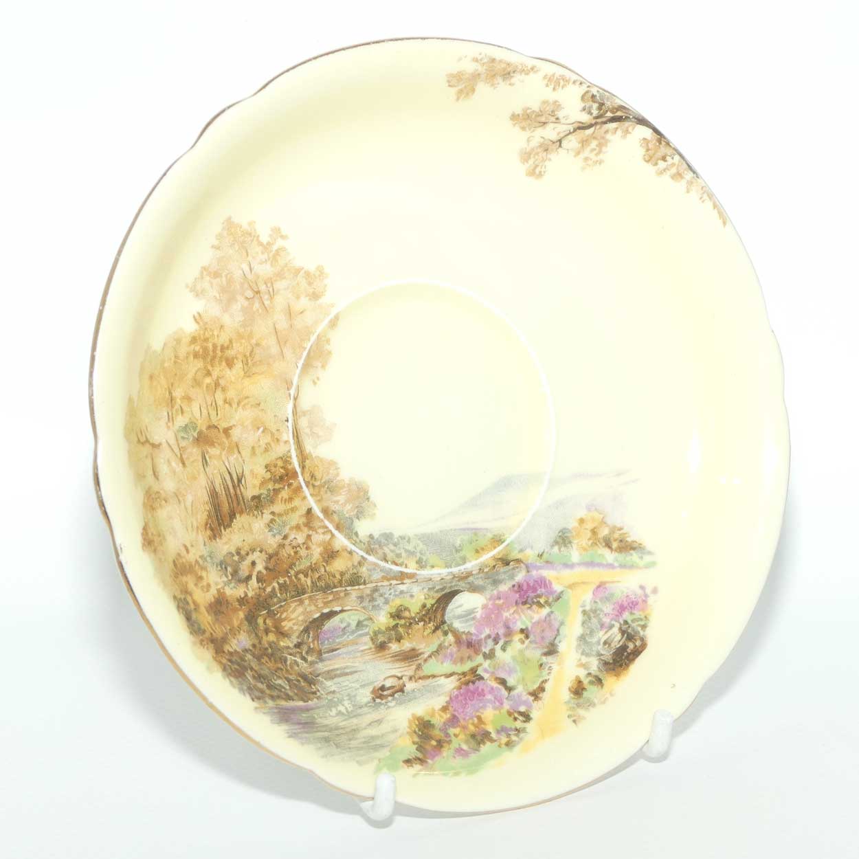 Shelley Ripon shape Heather pattern trio | Cream body | Square Plate | 12977