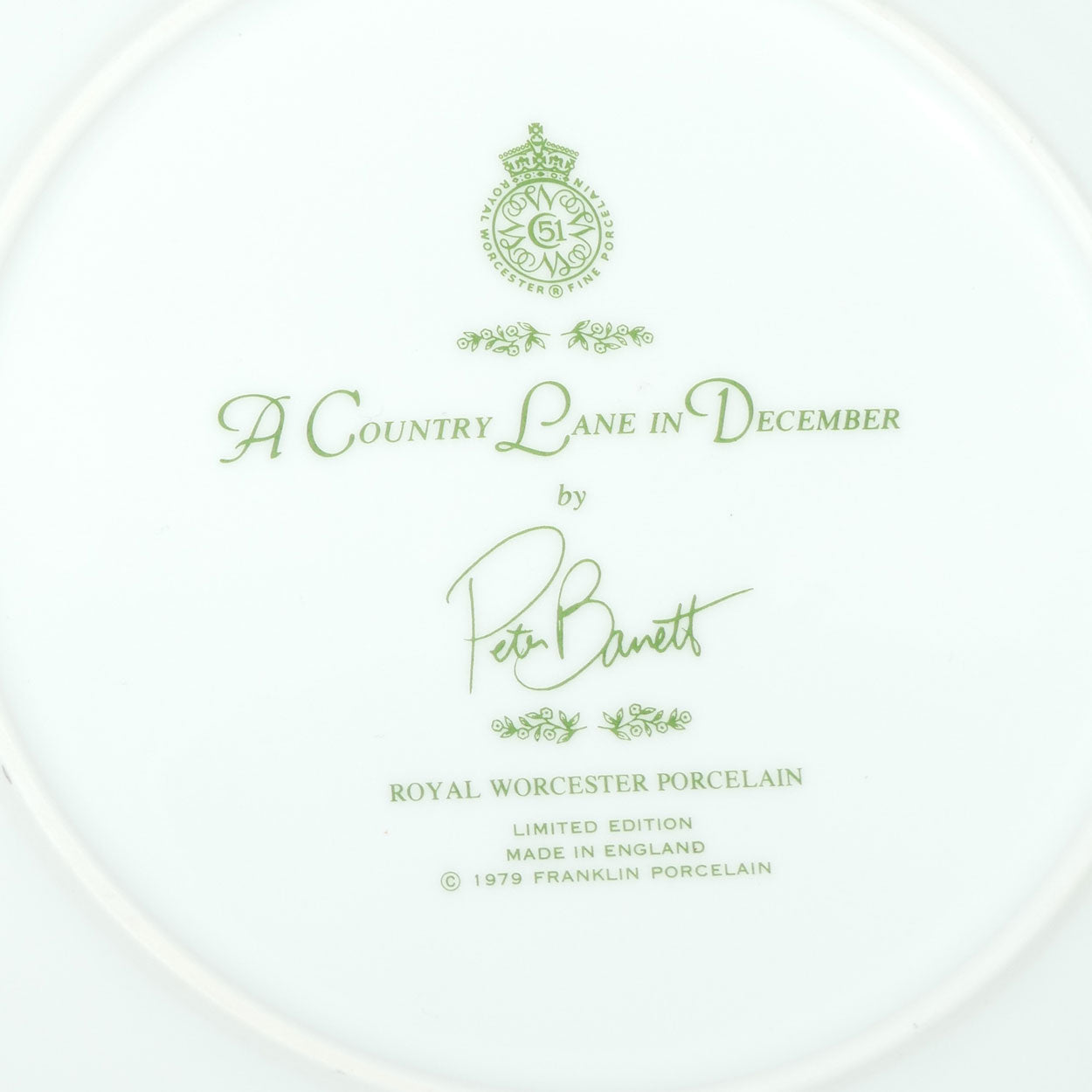 Royal Worcester for Franklin Porcelain | Peter Barnett | Months series | plate #12 | A Country Lane in December
