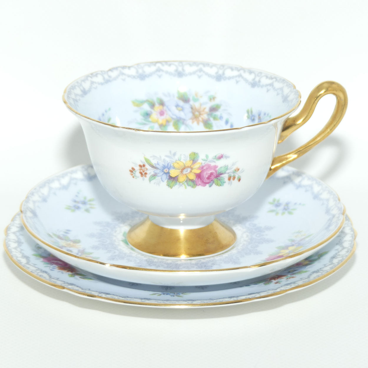 Shelley Gainsborough shape Crochet pattern trio | Blue wash with Gold | 13371