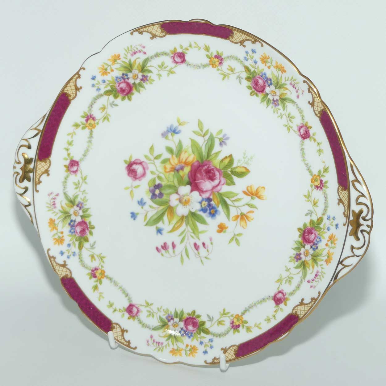 Shelley Gainsborough shape Dubarry pattern cake plate | 13395 | Rich Crimson with Gilt Trim