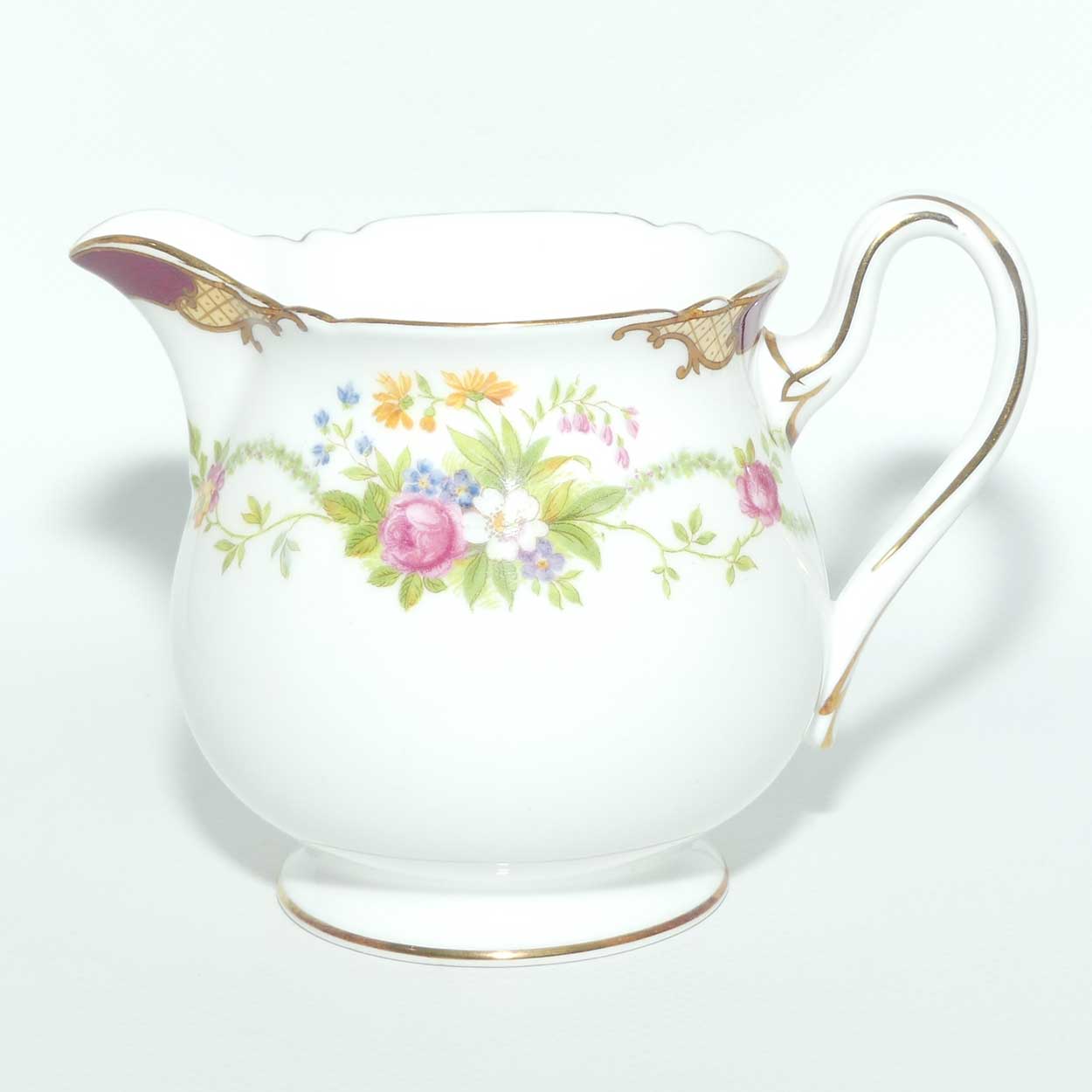 Shelley Gainsborough shape Dubarry pattern milk and sugar | 13395 | Rich Crimson with Gilt Trim