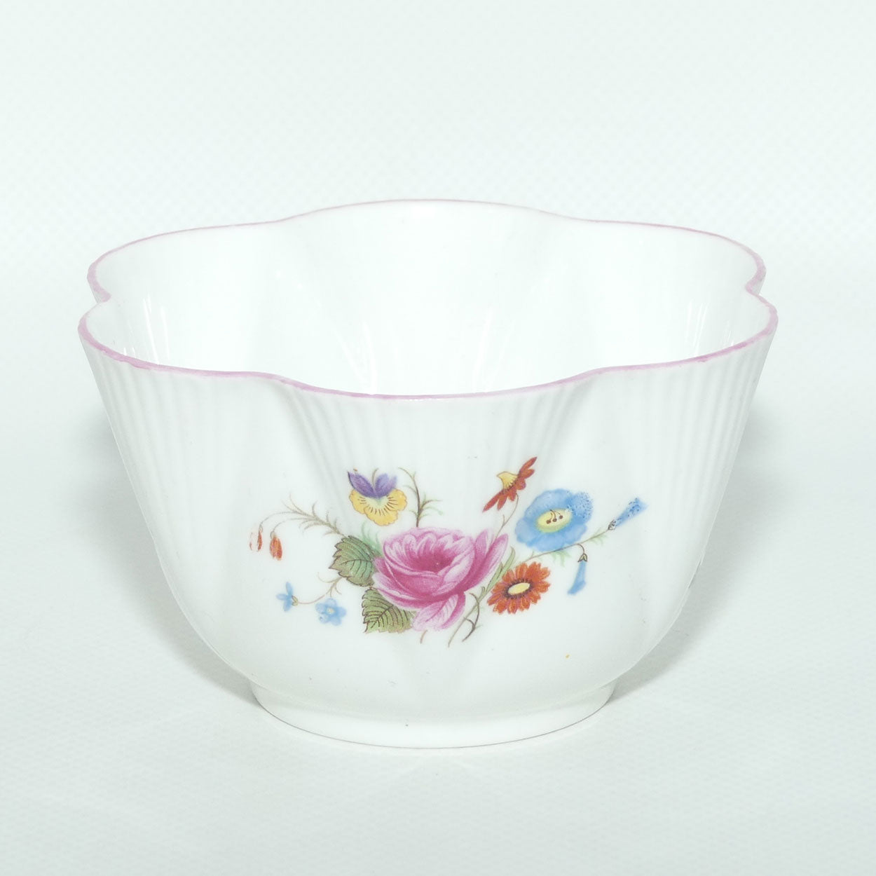 Shelley Dainty shape Rose and Red Daisy sugar bowl | coffee size | Pink trim