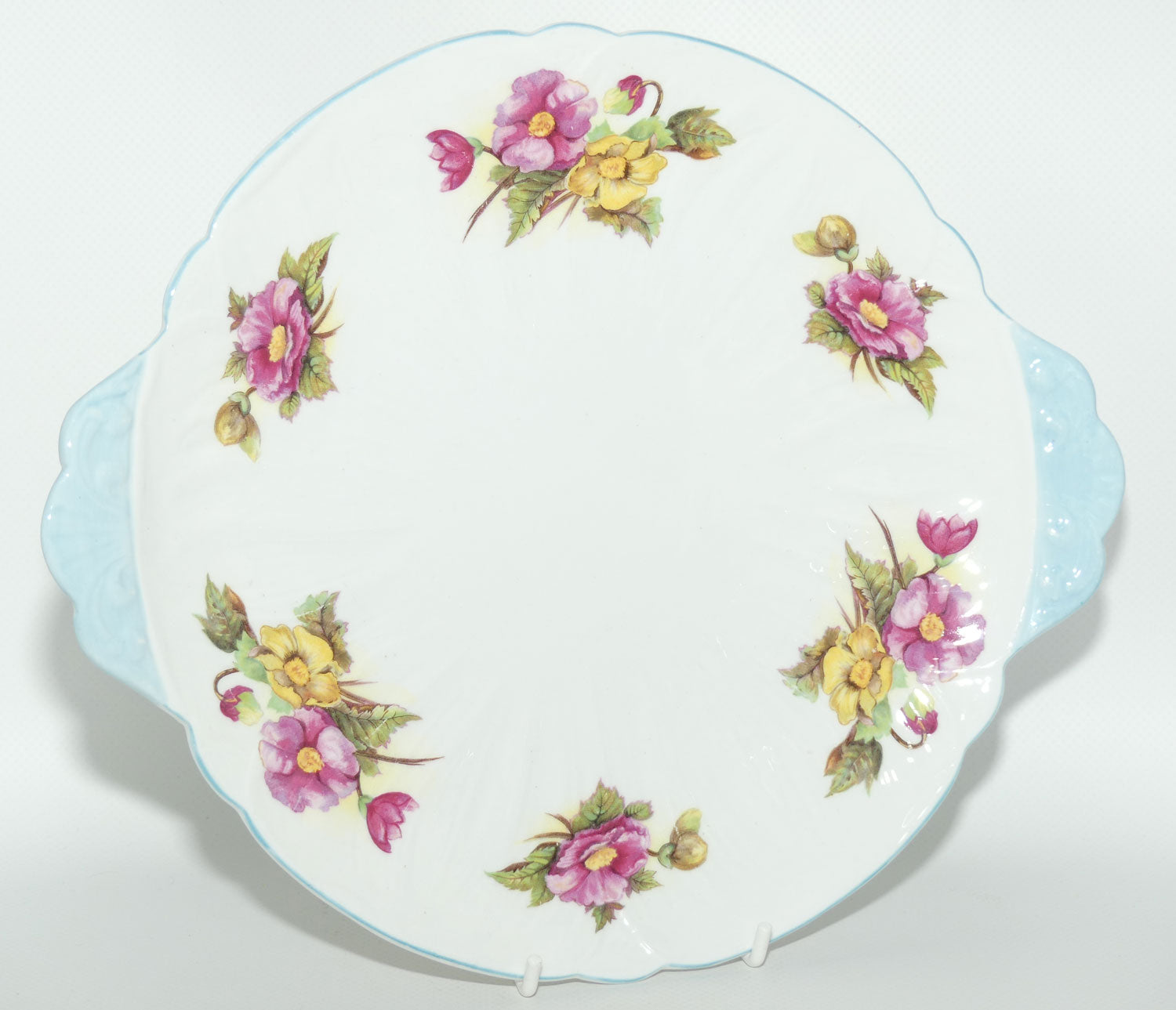 Shelley Oleander shape Begonia pattern tab handle cake plate | 13427