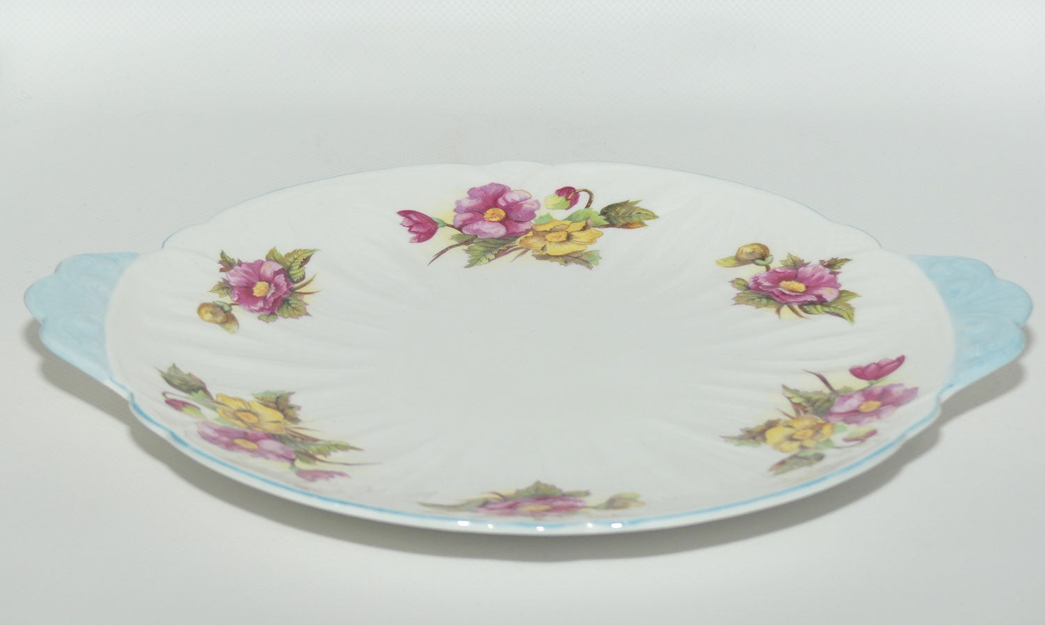 Shelley Oleander shape Begonia pattern tab handle cake plate | 13427