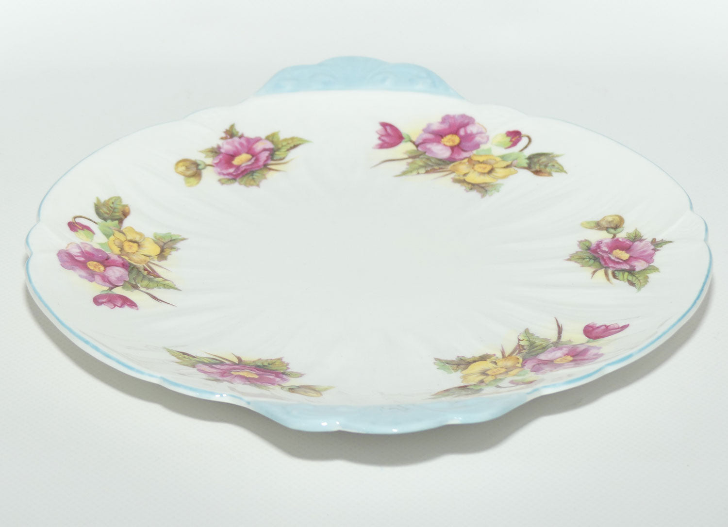 Shelley Oleander shape Begonia pattern tab handle cake plate | 13427