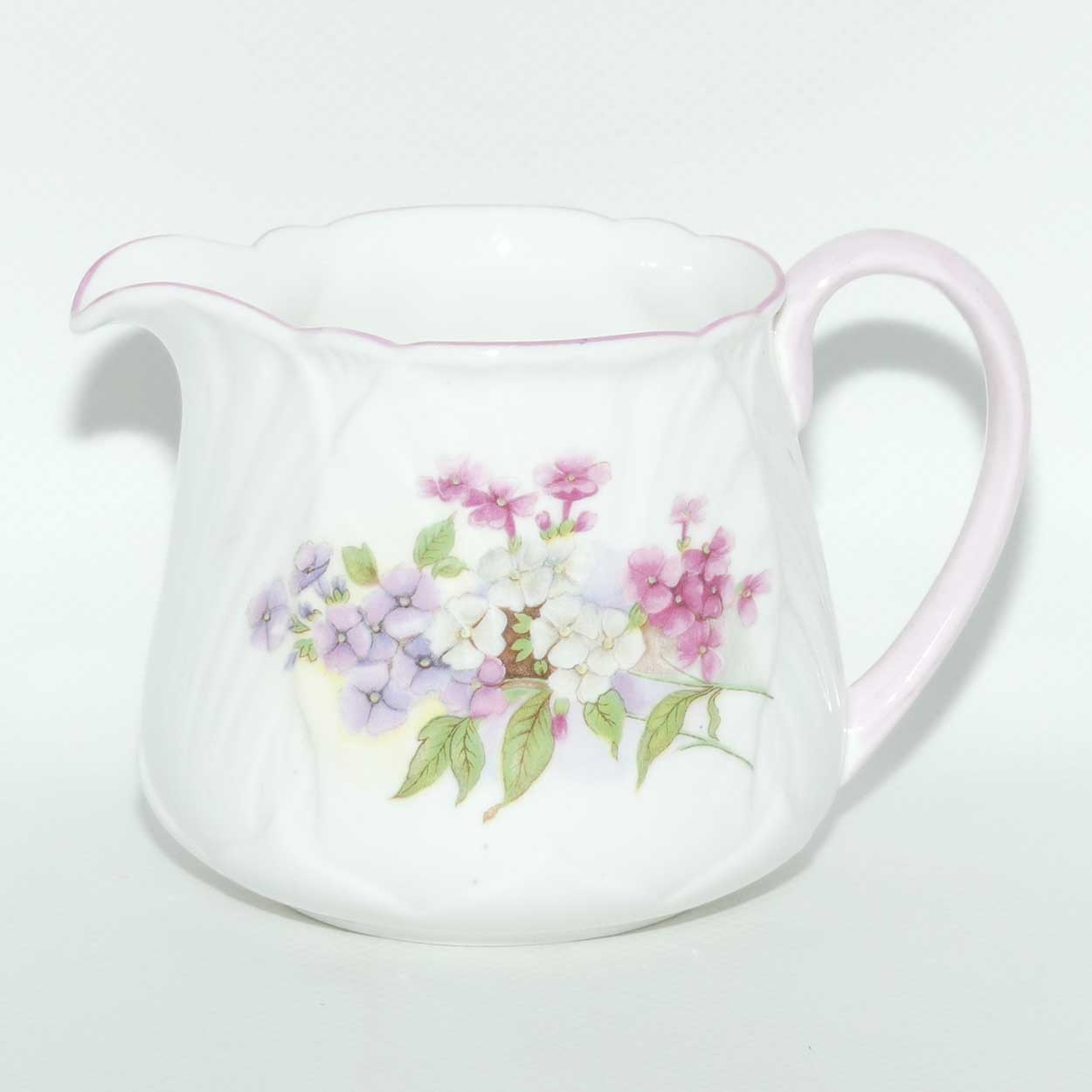 Shelley Oleander shape Stocks milk jug and sugar bowl | 13428 | Pink trim