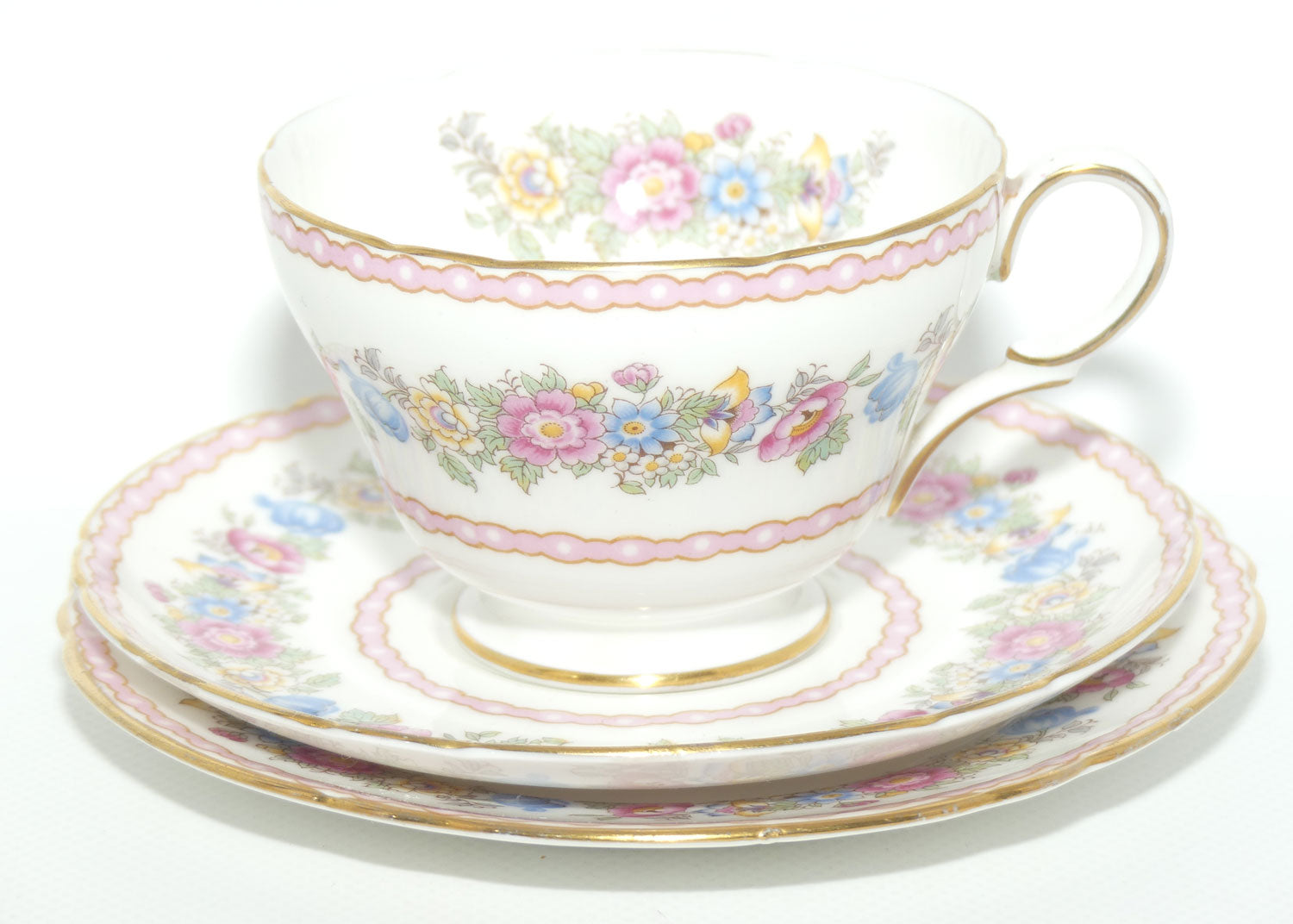 Shelley Henley shape Pompadour pattern with Gilt trim trio | 13516