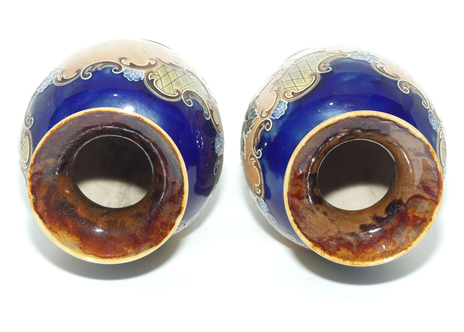 Doulton Slaters pair of stoneware foliage and flowers vases | stamped 1411