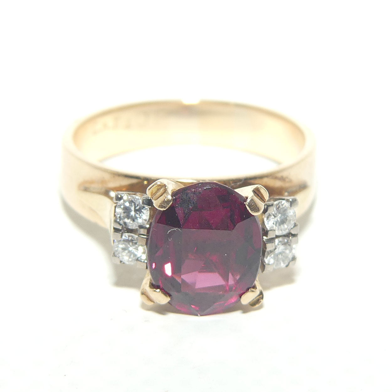 14ct Yellow and White Gold Almandine Garnet and 4 Diamond Dress Ring | Valued $7000