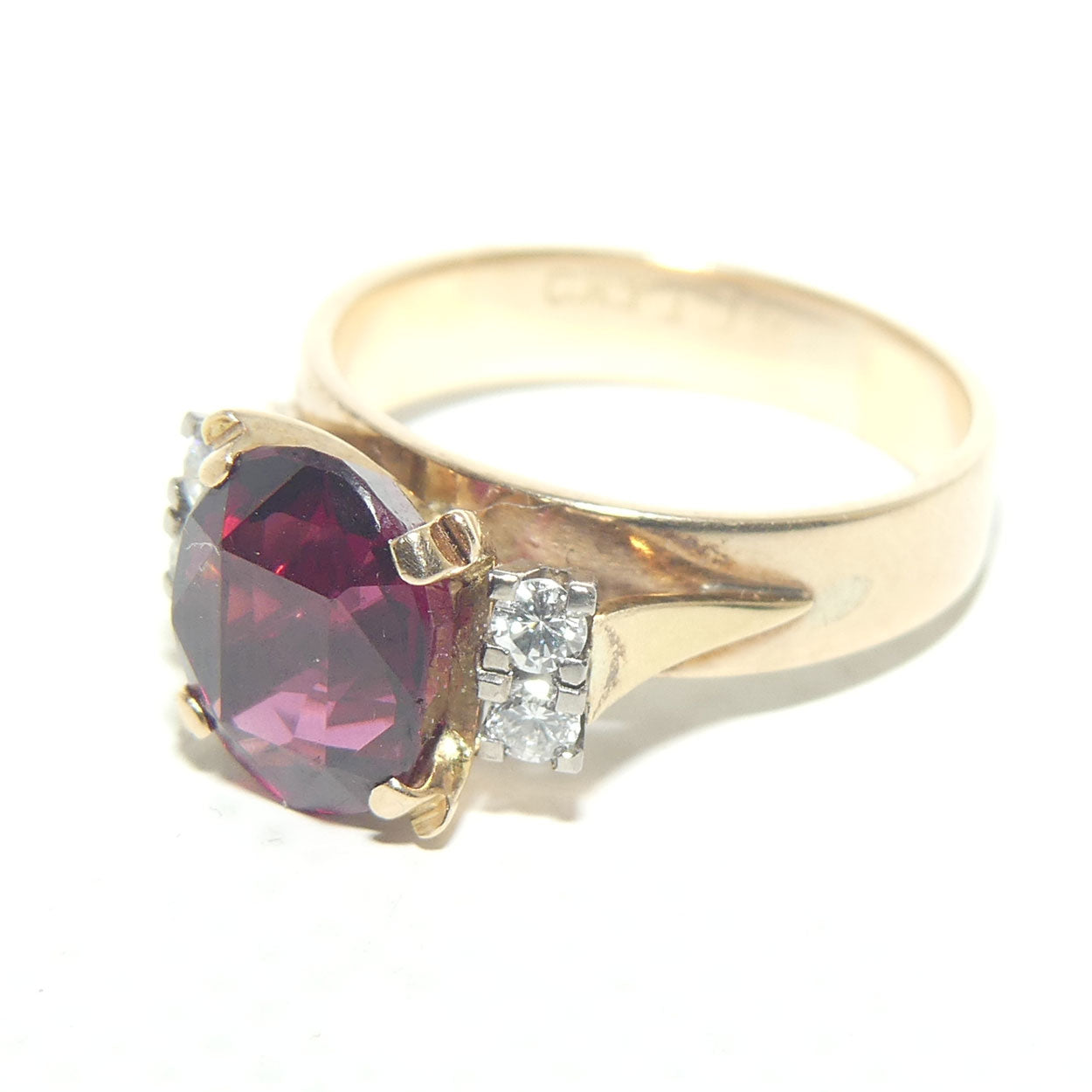14ct Yellow and White Gold Almandine Garnet and 4 Diamond Dress Ring | Valued $7000