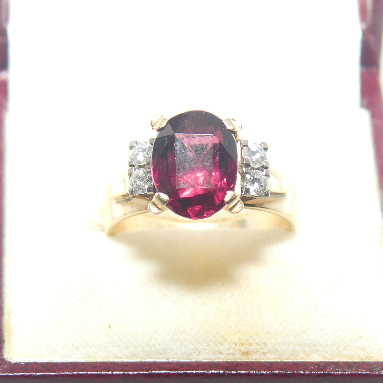14ct Yellow and White Gold Almandine Garnet and 4 Diamond Dress Ring | Valued $7000