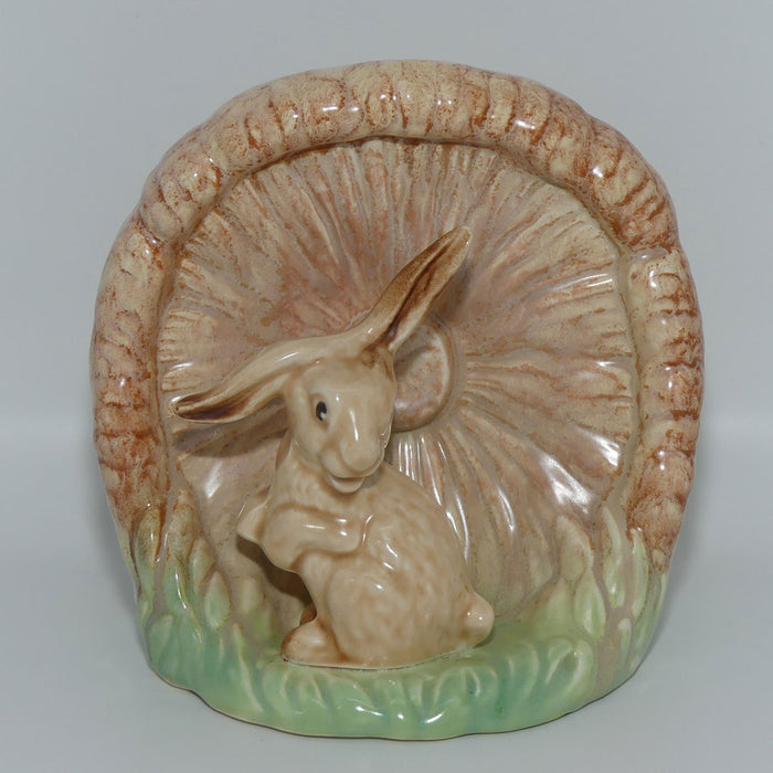 SylvaC #1510 | Lop Ear Rabbit and Mushroom vase | Brown and Green