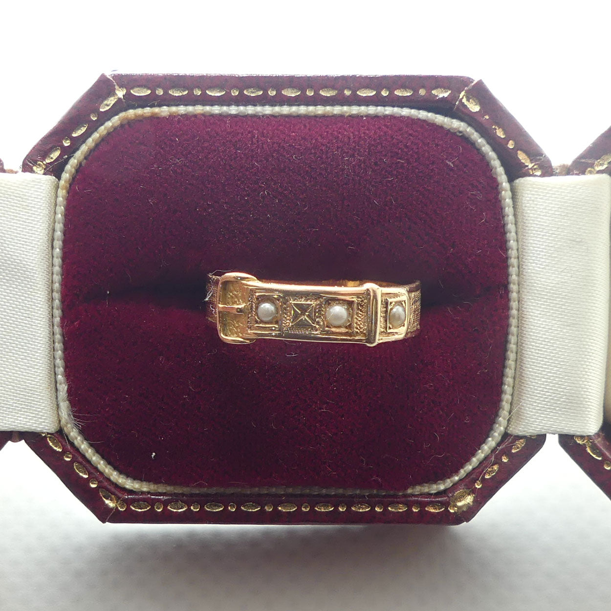 15ct Yellow Gold and Seed Pearl Buckle Ring | Antique | Valued $2200