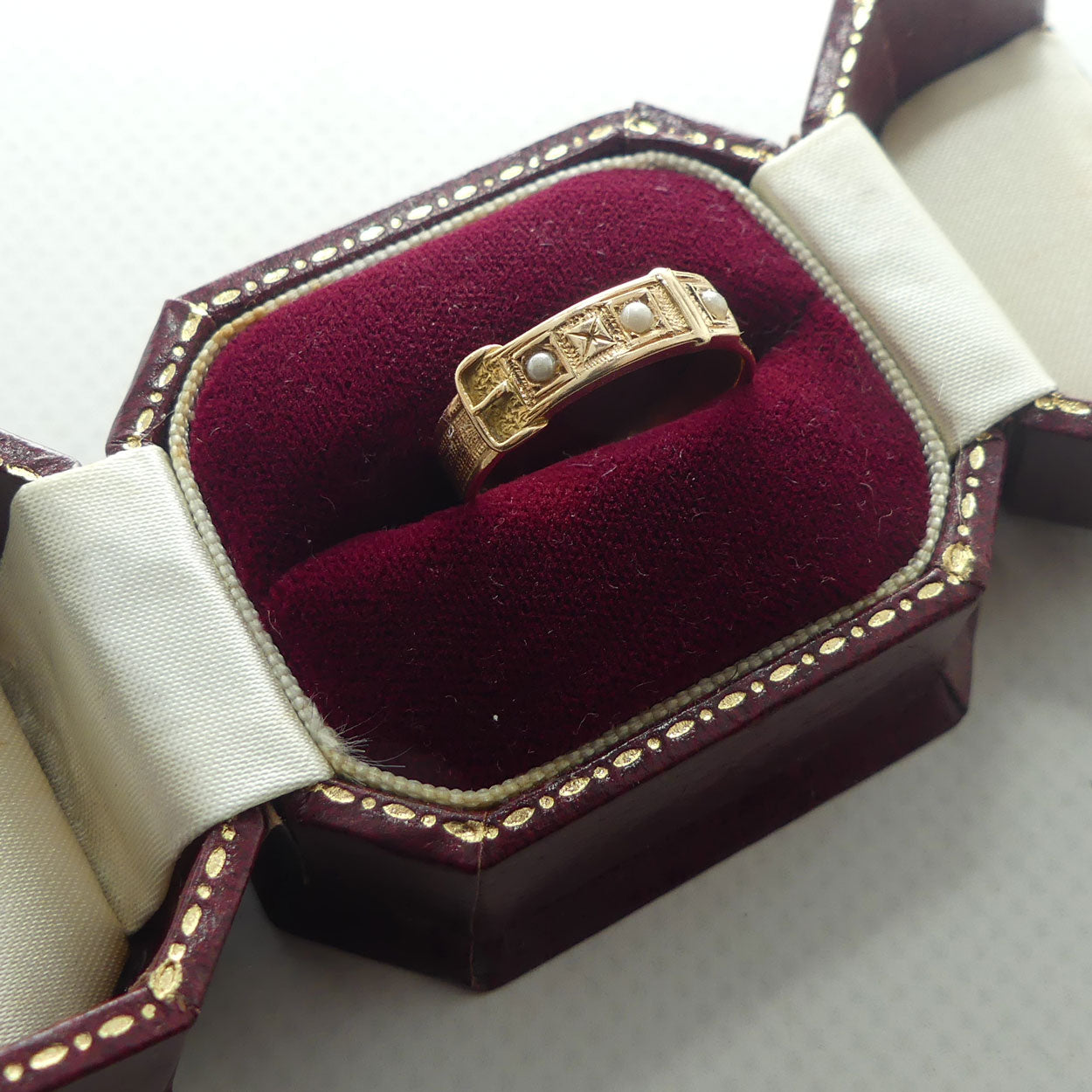 15ct Yellow Gold and Seed Pearl Buckle Ring | Antique | Valued $2200