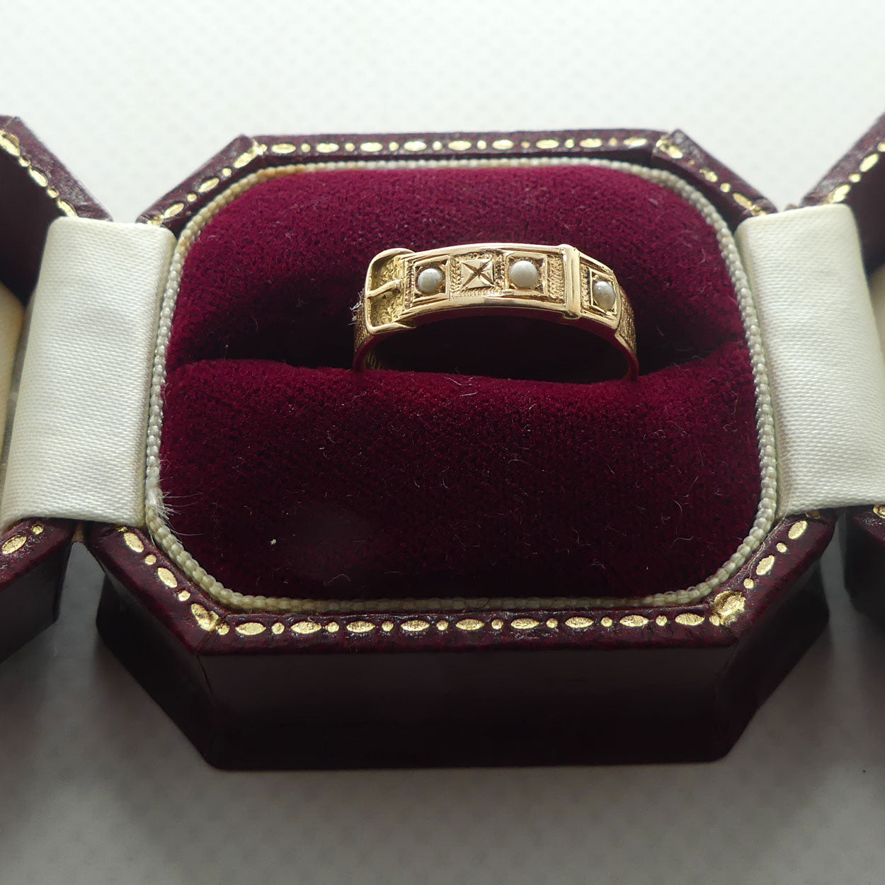 15ct Yellow Gold and Seed Pearl Buckle Ring | Antique | Valued $2200