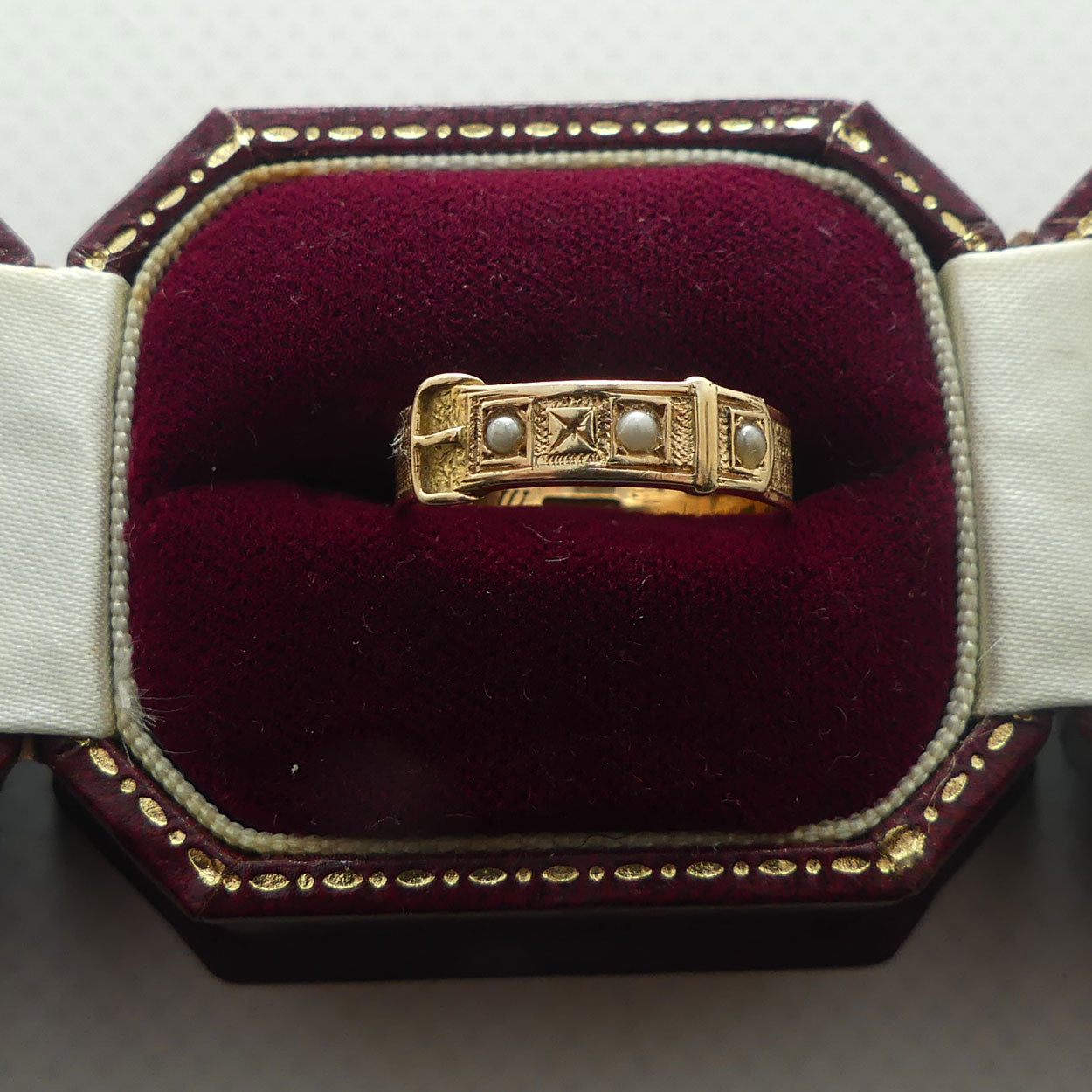 15ct Yellow Gold and Seed Pearl Buckle Ring | Antique | Valued $2200