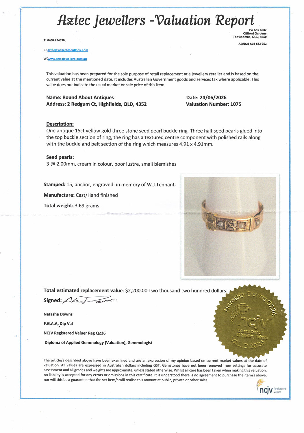 15ct Yellow Gold and Seed Pearl Buckle Ring | Antique | Valued $2200