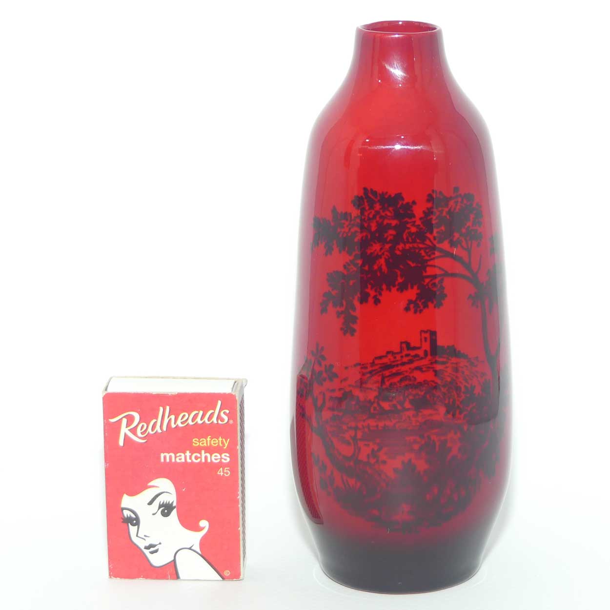 Royal Doulton Woodcut Flambe vase | Castle scene | Shape 1614 | 13cm