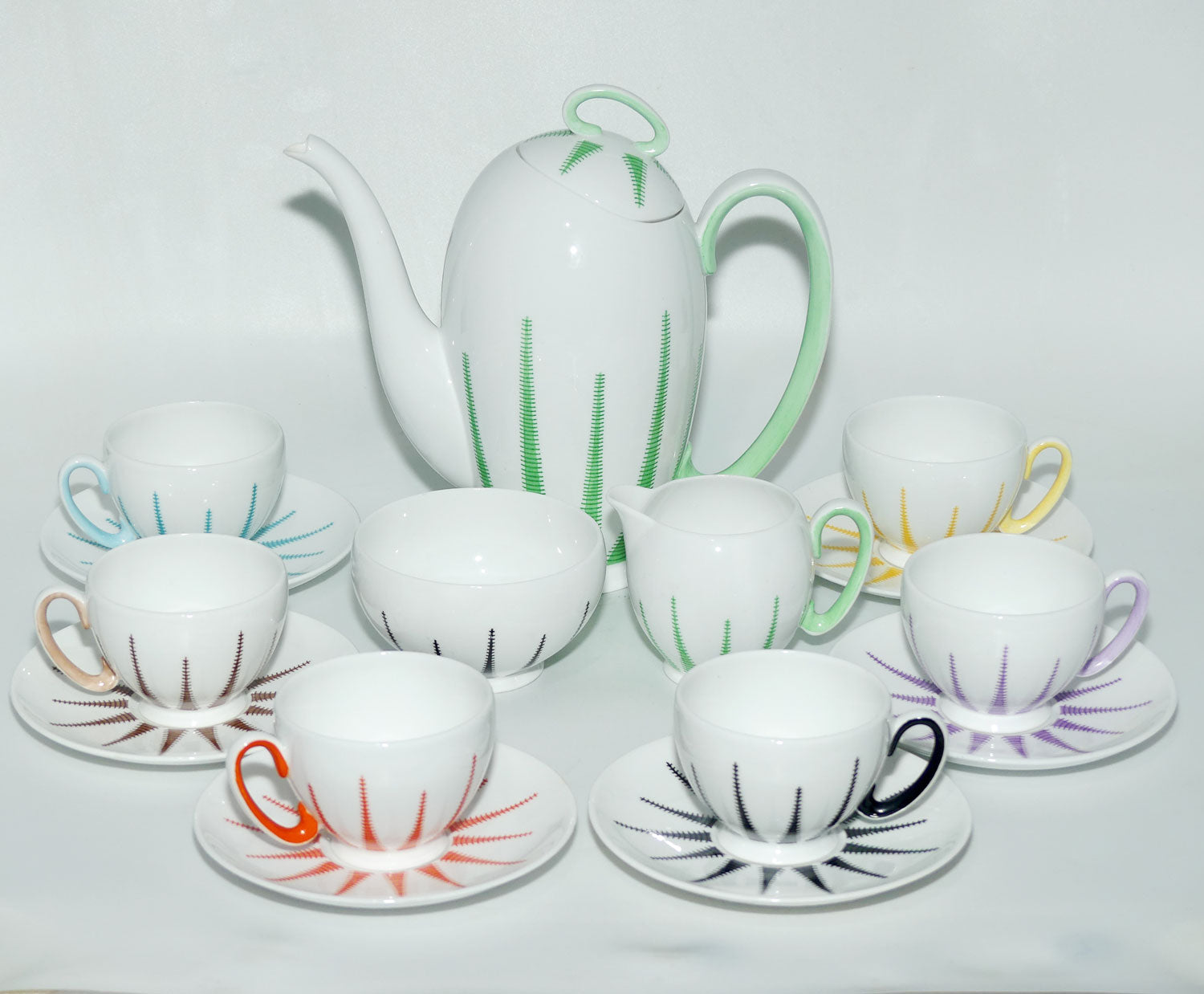 Pure 1950's design Royal Stafford Merlin Ware Harlequin coffee set