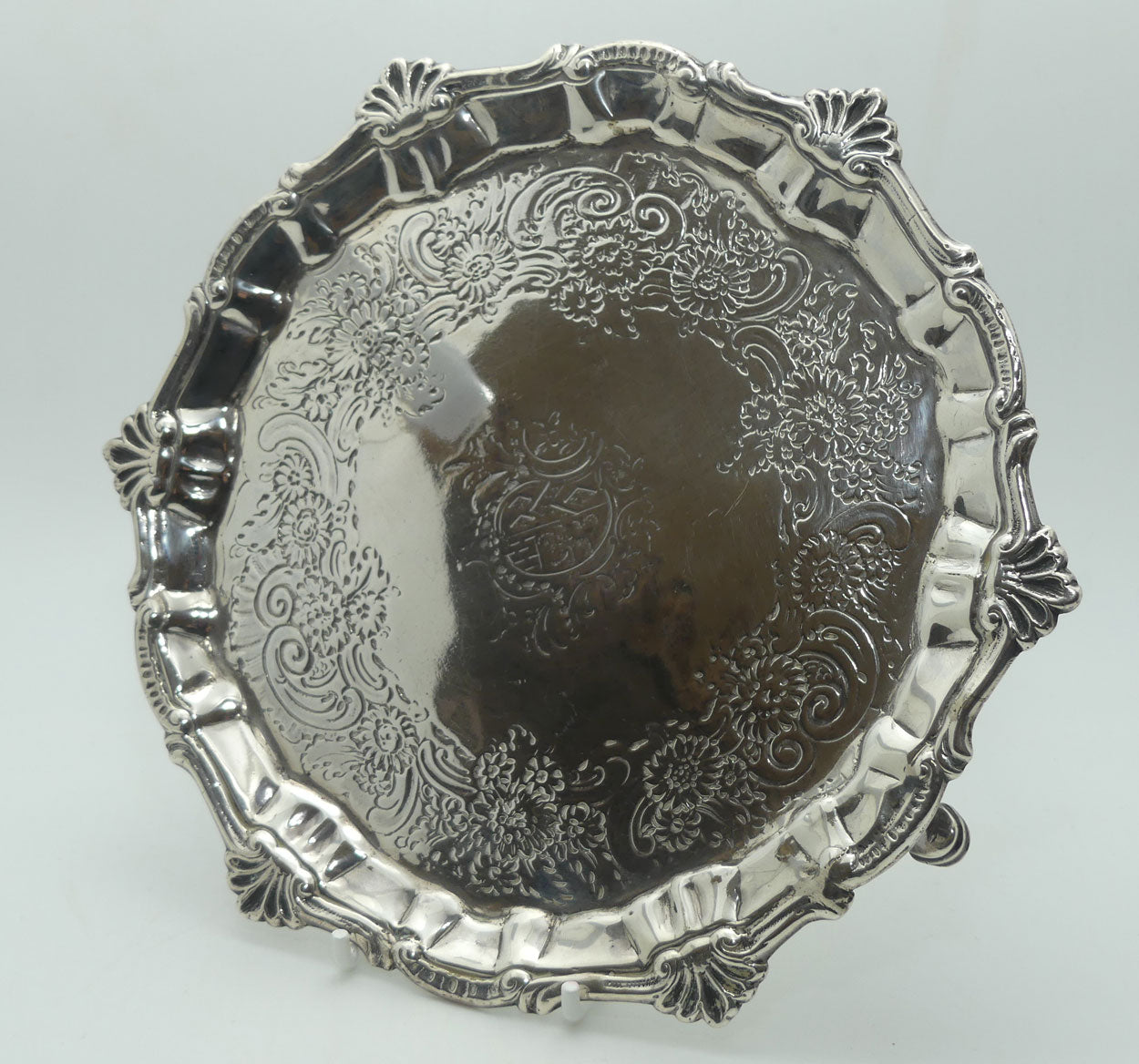 Georgian | Geo III | Sterling Silver shell and scroll waiter with original scratch weight | London 1768 | Ebenezer Coker