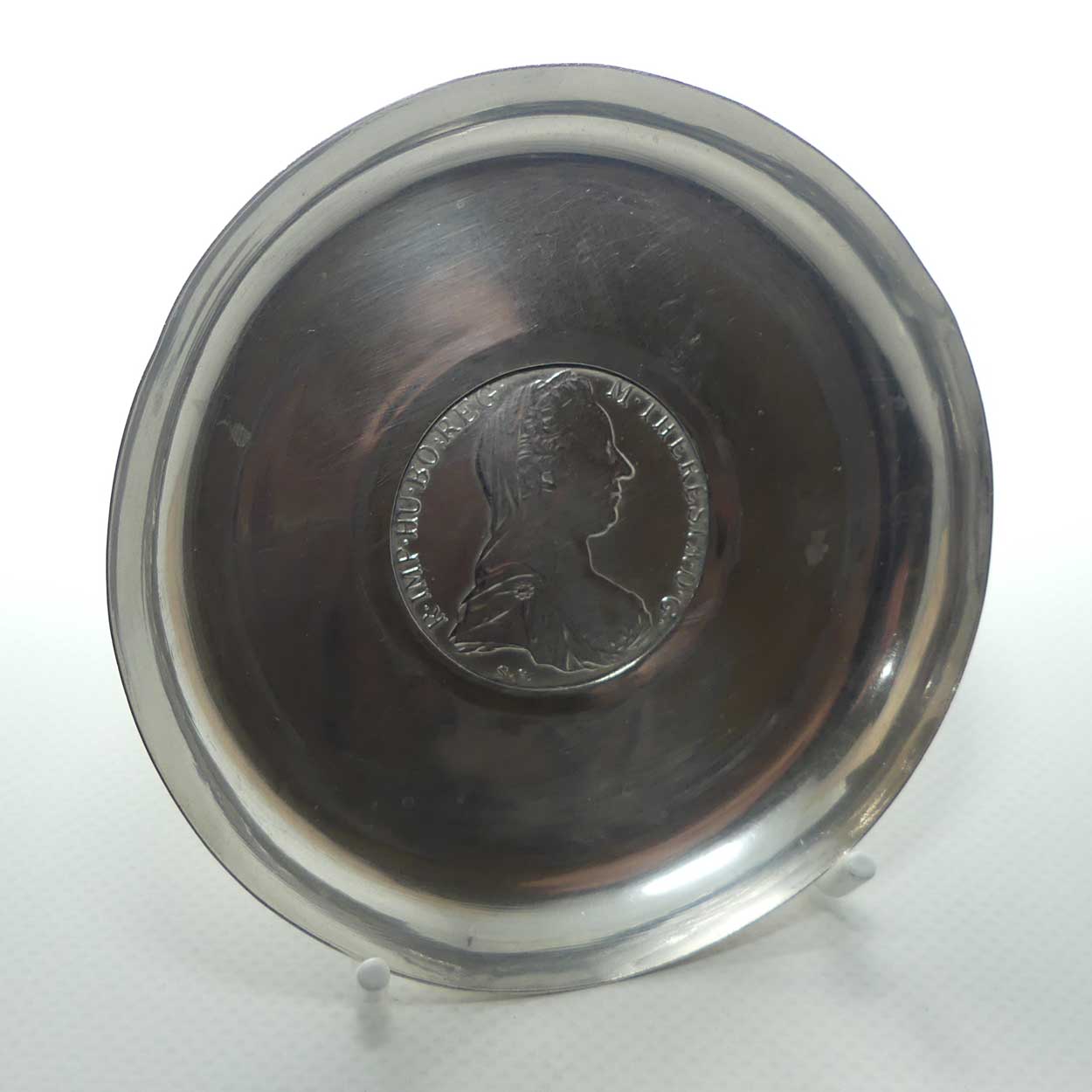 1780 Maria Theresa Thaler Silver Coin set in unmarked Silver bowl