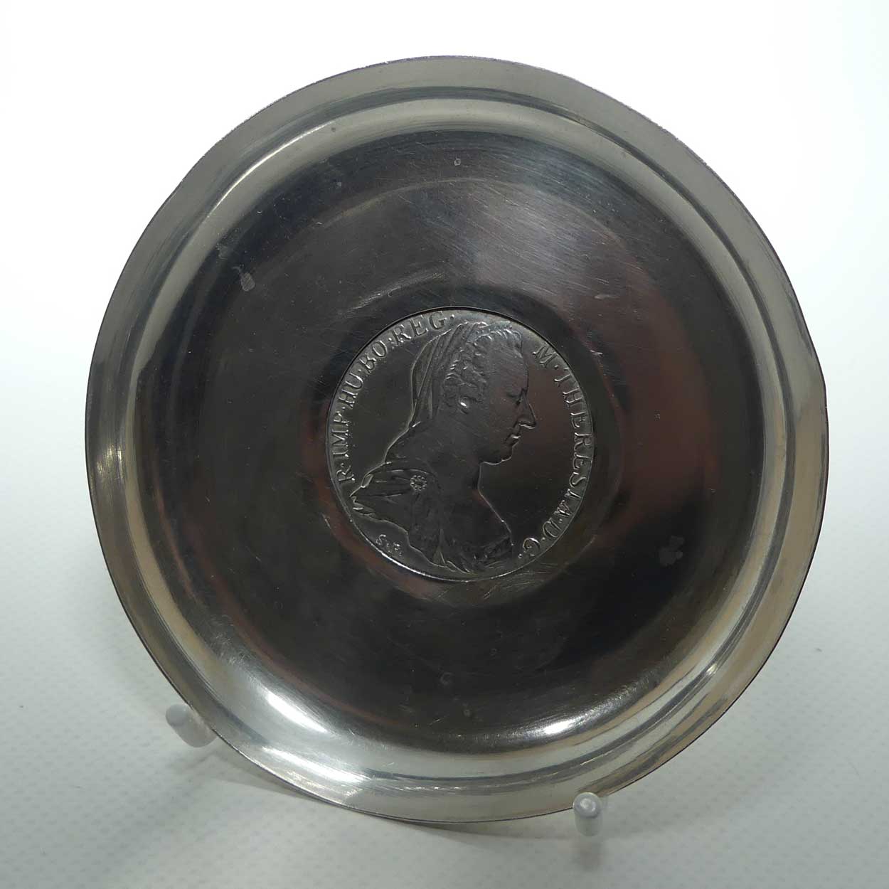 1780 Maria Theresa Thaler Silver Coin set in unmarked Silver bowl