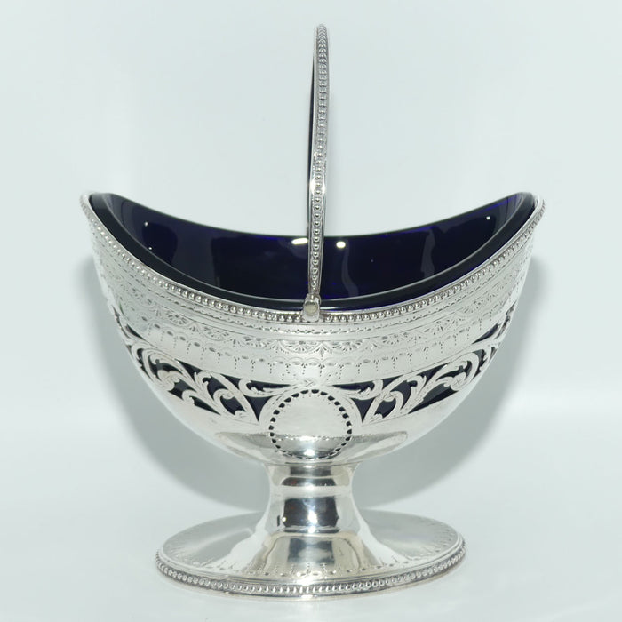 Georgian | Geo III | Sterling Silver sugar basket with original blue glass liner | London 1783