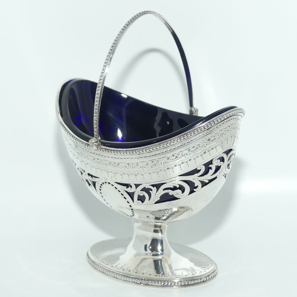 George III Sterling Silver sugar basket with original blue glass liner | London 1783