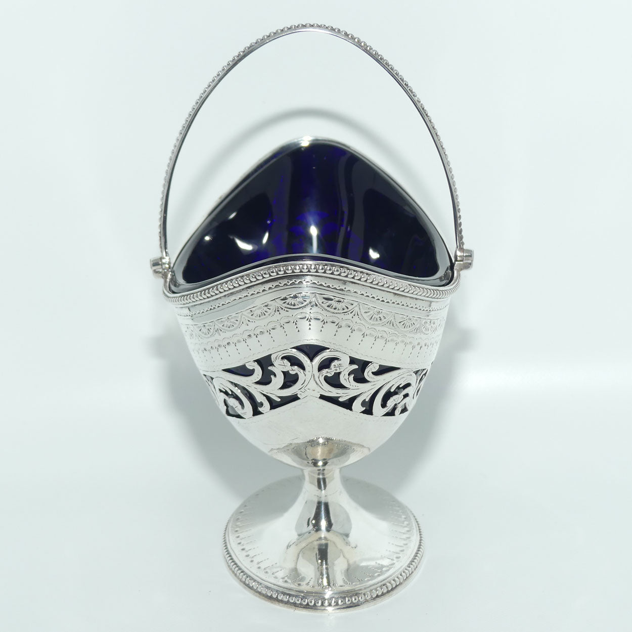 George III Sterling Silver sugar basket with original blue glass liner | London 1783