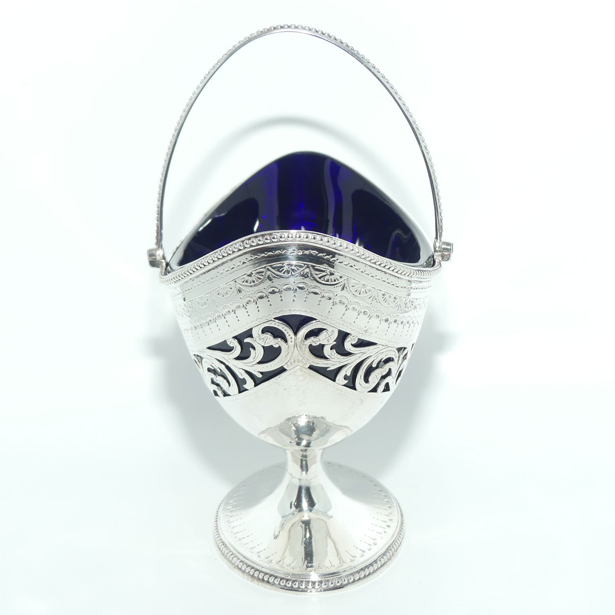 George III Sterling Silver sugar basket with original blue glass liner | London 1783