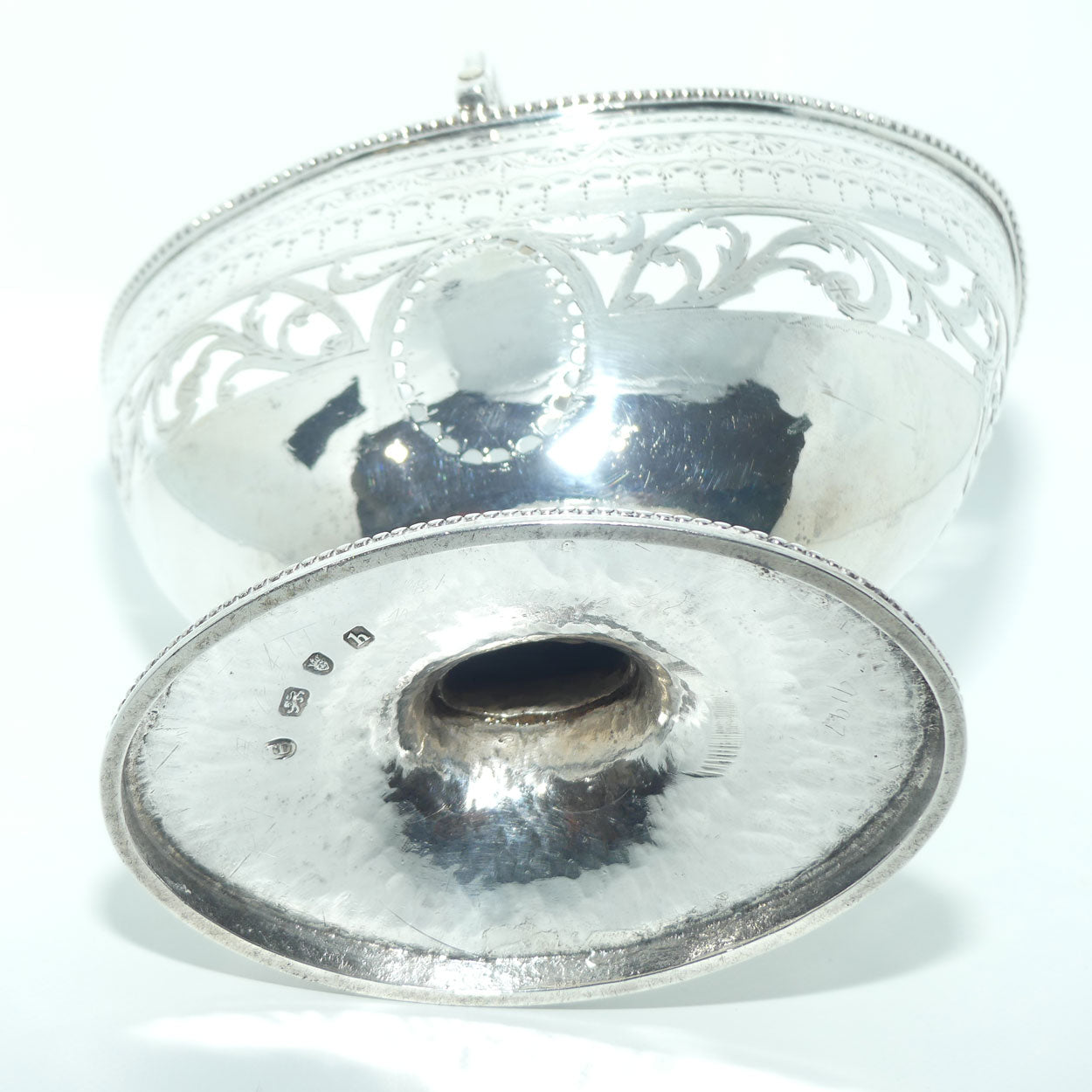 George III Sterling Silver sugar basket with original blue glass liner | London 1783