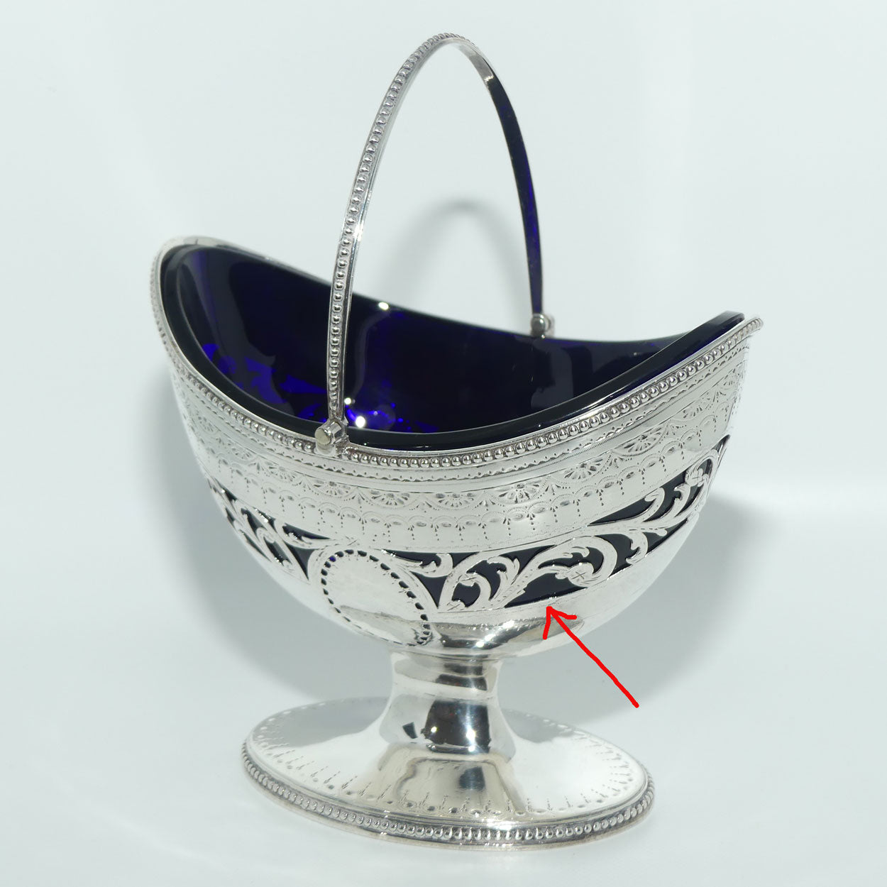 Georgian | Geo III | Sterling Silver sugar basket with original blue glass liner | London 1783