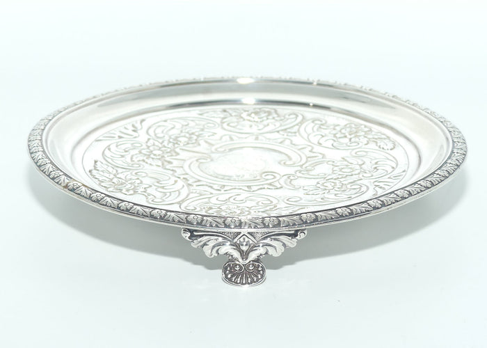 Georgian | Geo IV | Sterling Silver decorated waiter on 3 shell feet | William Bateman | London 1820