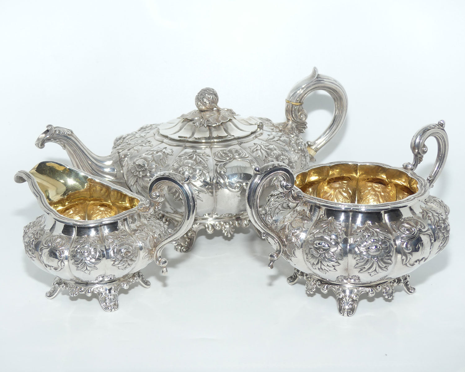 Early Victorian Irish Sterling Silver 3 piece tea service | Dublin 1839/40 | James Fray