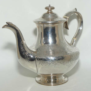 Victorian Sterling Silver tea pot with Bright Cut decoration | London 1840 | Dismore Silversmiths to the Queen Liverpool