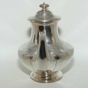 Victorian Sterling Silver tea pot with Bright Cut decoration | London 1840 | Dismore Silversmiths to the Queen Liverpool