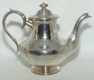 Victorian Sterling Silver tea pot with Bright Cut decoration | London 1840 | Dismore Silversmiths to the Queen Liverpool