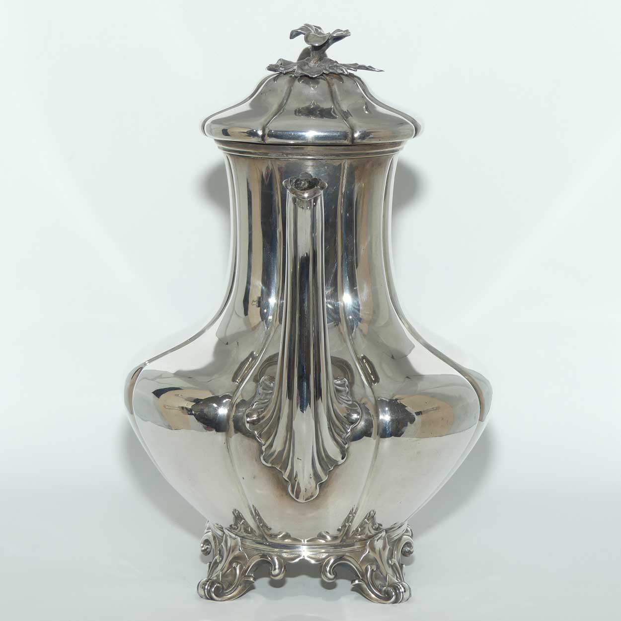 early Victorian Sterling Silver pumpkin shape coffee pot with floral final | London 1842 | Barnard Family