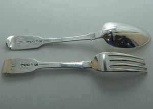 Victorian Irish Sterling Silver Fiddle pattern Rat Tail spoon and fork pair | Dublin 1856